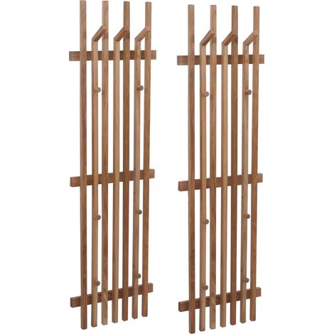 MCA Lot de 2 panneaux vestiaire HWC-P57, patère murale, patère en bois, bois massif 135 x 40 cm, chêne (1/5)