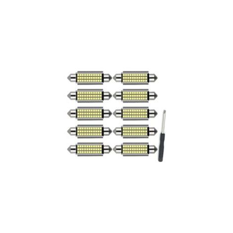 Adatto per 10 lampadine a LED da 41 mm per illuminazione interna auto - Lampadine a LED per abitacolo con dissipatore di calore posteriore, luci di lettura interne plug-and-play, bianche.