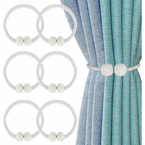 Attache Rideau Magnetique - 120 Perles par Extremité - Fixation Sans Perçage - Pour Maison Bureau Hotel - Blanc - Lot de 2 (1/5)