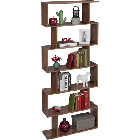 Relaxdays Libreria Portaoggetti a 6 Ripiani in Legno MDF, Scaffale a Scala, Divisorio, HLP 190,5x80x23 cm, Marrone Scuro (1/5)