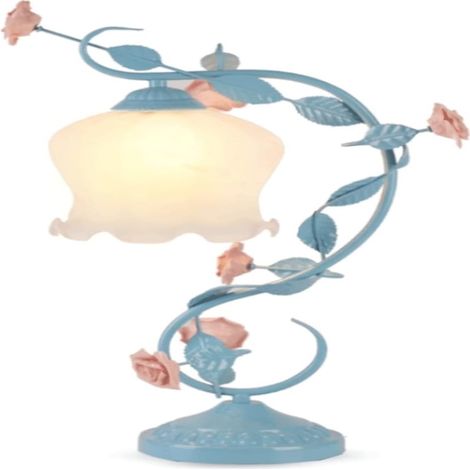 Lampe de chevet fleurie, abat-jour en verre dépoli, rose en céramique, pour bureau et chambre, intensité variable (1/3)