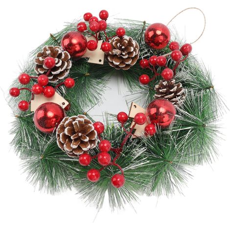 Couronne de Noël artisanale en pommes de pin artificielles - Cadeau de Noël pour décoration intérieure et extérieure de vitrines de magasins - Décoration de Noël (1/5)