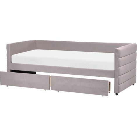 Cama con almacenaje tapizado de terciopelo 90 x 200 cm somier cajones gris claro Marray