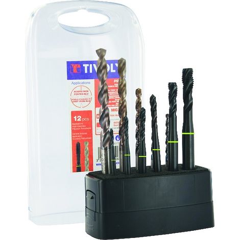 Coffret 12 pièces MHTI - 6 tarauds HSS Multi-applications HELICO ISO529 M3 à M10 + 6 forets TBX HSSE5% cobalt revêtus Blade - TIVOLY