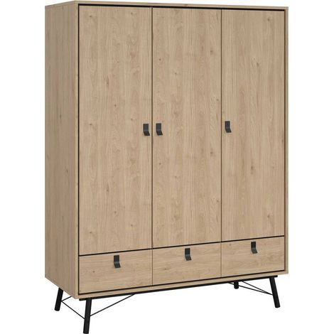 Dmora - Guardaroba 3 ante Augustine, Mobile camera da letto, Cabina armadio portabiti, Armadio appendiabiti, 150x60 h200 cm, Rovere
