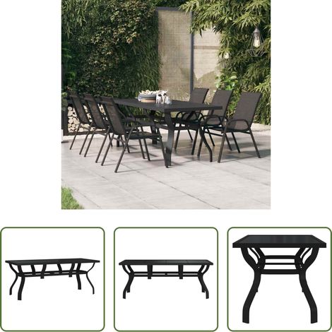 Terrassentisch -  Gartentisch Schwarz 180x80x70 cm Stahl und Glas (1/5)