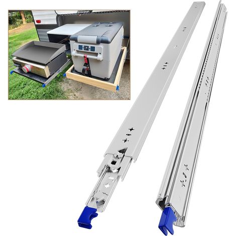 Correderas para cajones resistentes, capacidad de carga hasta 120 kg, con cerradura, extensión 300, 350, 400, 450, 500, 550, 600, 650, 700, 750, 800, 850, 900, 950, 1000 mm, 1 par (2 piezas) (1/5)