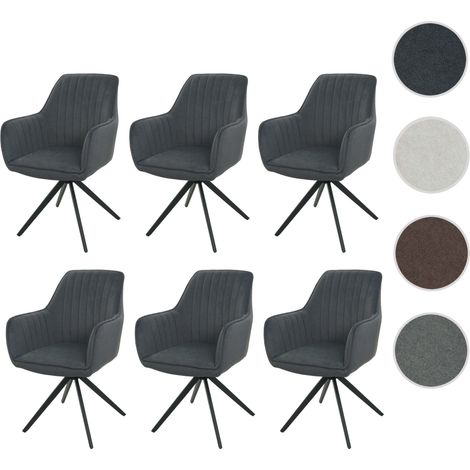 Lot de 6 chaises de salle à manger HWC-L79, chaise de cuisine, chaise avec accoudoirs, pivotante Auto-Position tissu/textile (1/5)