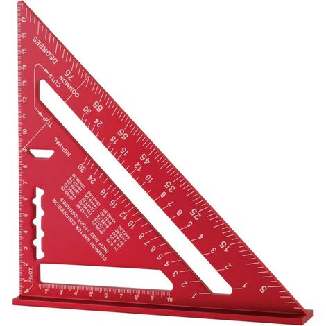 (Rosso) 185mm Righello triangolare in lega di alluminio ad alta precisione Goniometro quadrato Strumento di misurazione per la lavorazione del legno