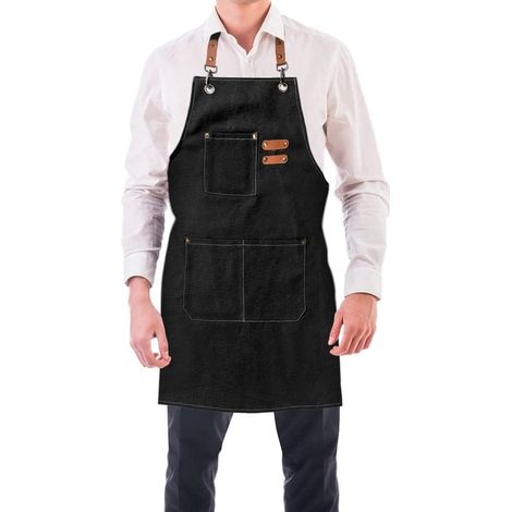 Tablier unisexe en toile et coton avec 3 poches, réglable, tablier de travail et de cuisine pour chef, barbecue, jardinage, artisanat et café (1/5)