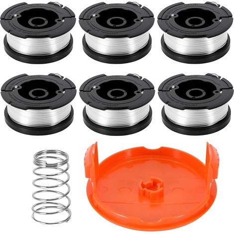 Carrete de hilo para desbrozadora compatible con Black and Decker, Ø1,65 mm con 10 m de hilo para desbrozadora Black+Decker A6481 A6485 AF-100-3ZP (6 hilos, 1 funda, 1 muelle) (1/5)
