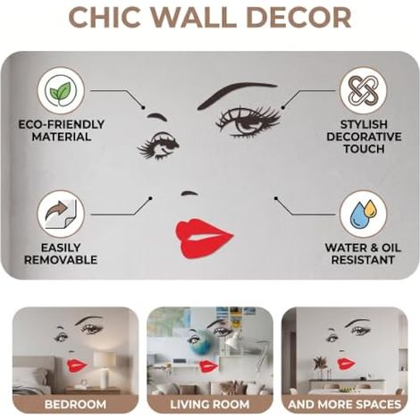 3DDIY Sticker mural vinyle motif yeux et lèvres visage féminin Red-1 (1/4)