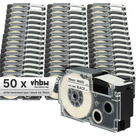vhbw 50x Label Tape Replacement for Casio XR-18WE, XR-18WE1 for Label Printer 18 mm, Black on White (1/4)