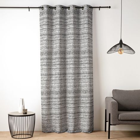 Rideau jacquard texturé inspiration minérale à oeillets Noir 135x260 cm
