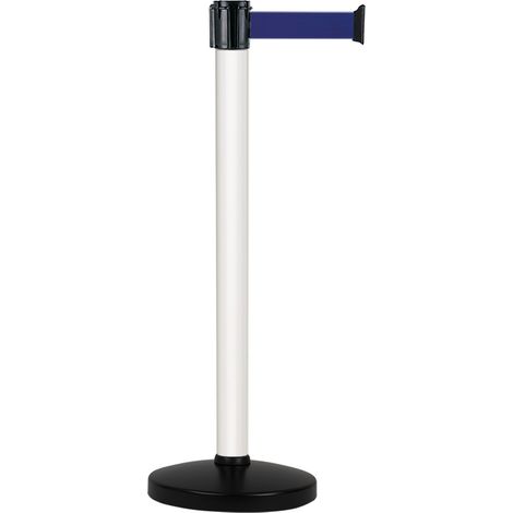 Poteau Alu Blanc laqué à sangle Bleu 3m x 50mm sur socle portable - 2010320 (1/2)