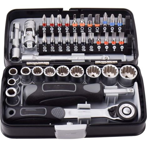Meterk 38pcs mini clignotant de la clé à cliquet 1/4 "Socket Clé Vis vis Ensemble d'outils Kit réparation maintenance vélo (Color : Gray) - (1/5)