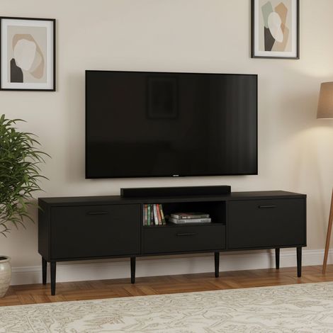 Dmora - Fernsehschrank Anselme, Ständer für Wohnzimmerfernseher, Niedriges Wohnzimmer-Sideboard, TV-Ständerbasis, 177x40 h57 cm, Schwarz (1/5)