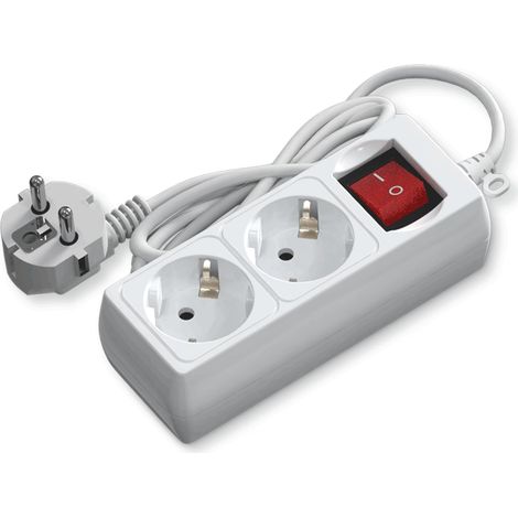 Multiprise 2 Voies avec Interrupteur, 1,5 m, 3G, 1,5 mm², Blanche, pour connecter des équipements électriques et améliorer la Gestion de l'énergie.