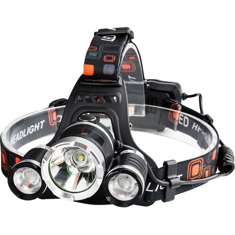 Lampada frontale con 3 LED, in alluminio aerospaziale, impermeabile, luce bianca, ideale per campeggio, ciclismo, pesca e corsa.