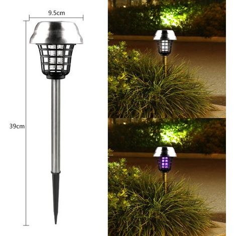 Lot de 4 lampes solaires anti-moustiques (lumière violette extérieure, acier inoxydable) 39 x 9,5 cm (1/4)