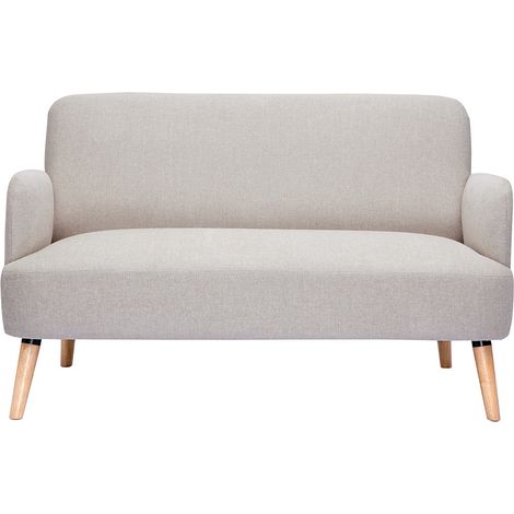 Divano scandinavo 2 posti in tessuto effetto velluto testurizzato beige e legno chiaro ISKO