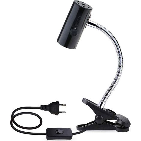 Douille E27 avec pince et câble de 1,8 m pour lampe pour reptiles, max. 150 W, base flexible noire E27 pour terrarium de tortue, pince pour lampe chauffante (ampoule non incluse). (1/5)