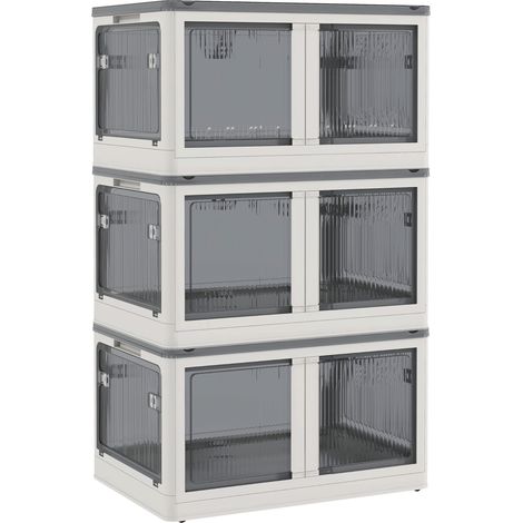 Caisse de rangement pliable 69L avec roulettes et accès 5 côtés, empilable, blanc (1/5)