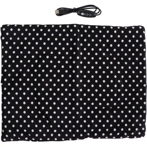 Coussin chauffant/couverture chaude USB, grande taille, lavable et pliable, coussin chauffant à trois températures réglables, pois blancs, 37x47cm. (1/5)
