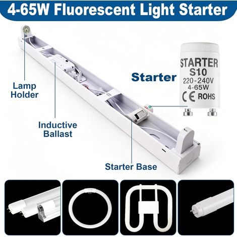 6 Pièces Starter Néon 4-65W, 220-240V Starter Tube Fluorescent 4-65W Démarreur de Remplacement pour Tubes Néon Lampes Fluorescentes, Bureau Atelier Maison (1/5)