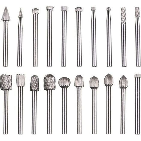 20-teiliges Rotationsfeilenset, Hartmetallfeilen, HSS-Rotationsfeilenköpfe, Rotationswerkzeug, 3 mm (1/8") Schaft, geeignet für Schleifmaschinen, Holzbearbeitung, Metallpolitur, Gravur und Bohren (1/4)