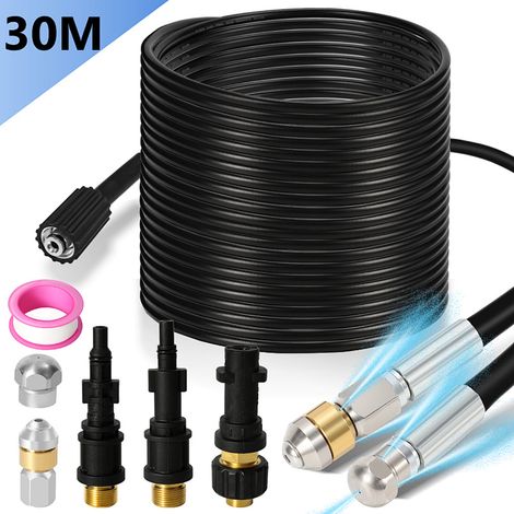 Wolketon Set sturatubi 30m 160Bar con ugelli rotante e fisso, completo di adattatori
