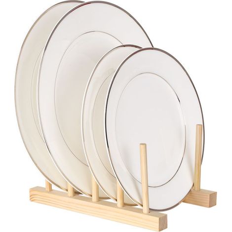Égouttoir à vaisselle en bois multifonctionnel, support de rangement pour assiettes, bols, tasses, couvercles de casseroles et livres. (1/5)