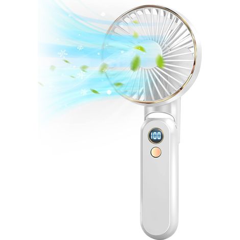 1 Ventilateur portable, rechargeable USB, 5 vitesses, batterie 2500mAh, écran numérique, orientation 180°, silencieux, intérieur extérieur (1/5)