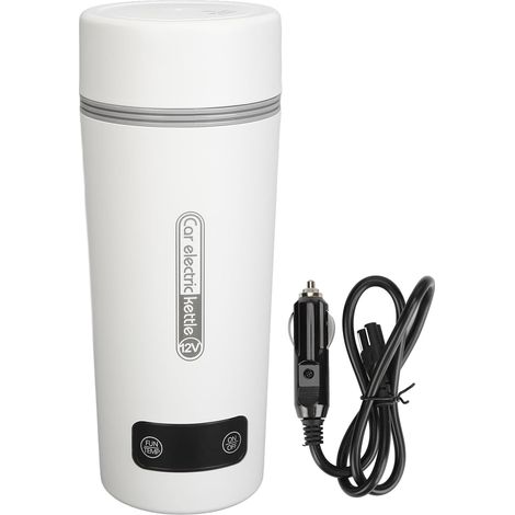 Tasse chauffante pour voiture 12 V, anti-fuite, 4 températures réglables, 350 ml, bouilloire électrique portable en acier inoxydable pour petite voiture, blanc (1/5)
