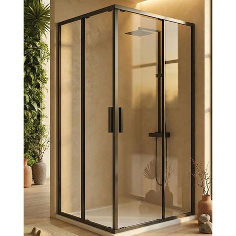 Box doccia 70x100 Rio doppio scorrevole vetro 6 mm trasparente H 195 nero (1/5)