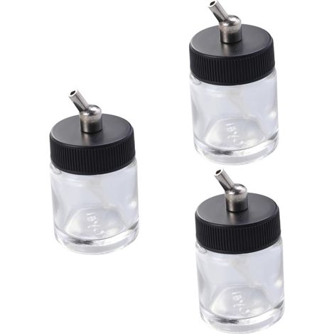 3 Pièces Bouteilles Verre pour Aérographe avec Bouchon Réservoir de Peinture Multifonctionnel pour Maquettes Compatible Siphon Kit Professionnel Rechargeable (1/5)