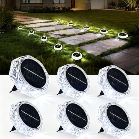 Lot de 6 Lampe Solaire Au Sol, 8 LED Lumiere Solaire Exterieur Jardin, Lumière Solaire IP65 Étanche Longue Durée de Vie, Spot Solaire Extérieur pour Chemins Pelouse Allée Terrasse, Blanc Froid (1/5)