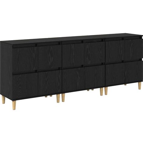 vidaXL Sideboards 3 pcs Black Oak 60 x 35 x 70 cm Engineered Wood
