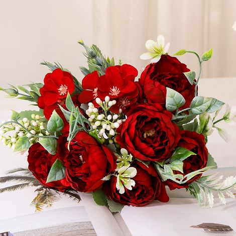 Fleur Artificielle Pivoine - 26 cm - Pétales en Soie Haute Densité - Fils Métalliques Intégrés - Pour Décoration Mariage Bureau Hotel Fête - 4 Bouquets (1/5)