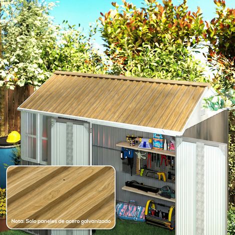 Juego de 12 Paneles para Tejado de Acero Galvanizado 7m² para Caseta de Herramientas Cobertizo 129x45cm Madera Natural (1/5)
