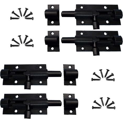 QAZQA 4 pcs Acier Inoxydable Loquet de Porte Coulissant, Loquet Verrou de Porte Coulissant pour Salle de Bain, Alliage d'Aluminium, avec Vis, pour Portail de Jardin, Cabanon, Wc (Noir) (1/5)
