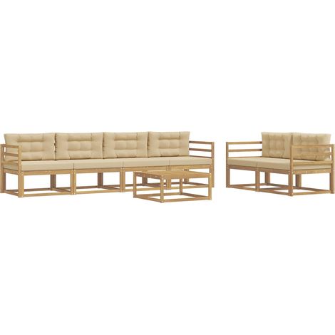 Conjunto de sofás de exterior con cojín 6 pcs y Beige vidaXL
