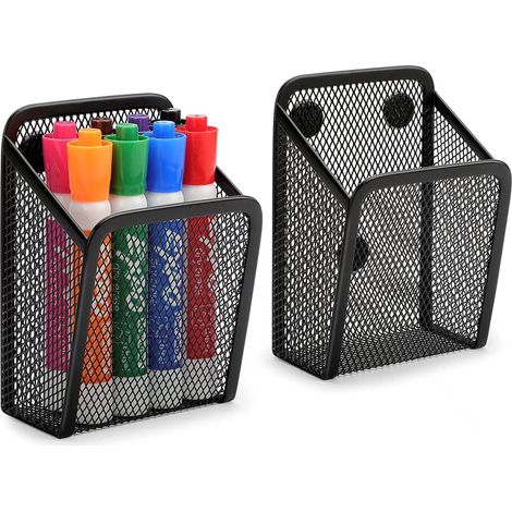 Lot de 2 porte-stylos, support magnétique puissant, organisateur de casier en maille métallique, pour bureau et réfrigérateur