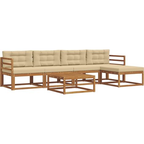 Conjunto de sofás de exterior con cojín 6 pcs Natural y Beige vidaXL