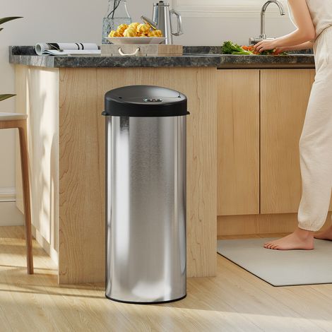 Automatischer Küchenabfalleimer 55 l, Edelstahl, mit Infrarotsensor, Soft-Close-Funktion, Anti-Fingerprint-Beschichtung, Silber