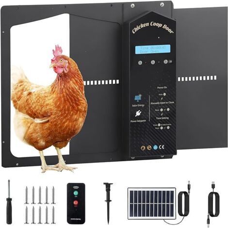 Solar Powered Automatic Chicken Coop Door, Automatic Chicken Cage, Anti-Pinch Safety, Suitable for Poultry (1/4)