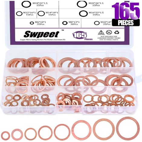 Lot de 165 rondelles plates en cuivre 8 tailles comprenant M6 M8 M10 M12 M14 M16 M18 M20 pour les connexions électriques (1/5)