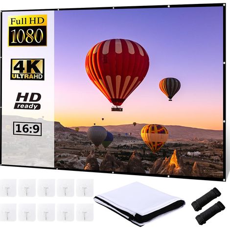 Écran de Projection 100 Pouces,Ecran Videoprojecteur Pliable 16:9 4K Ecran Projecteur HD 221 x 125cm, Projection pour Vidéoprojecteurs Double Face pour Cinéma Maison Fête Camping (1/5)