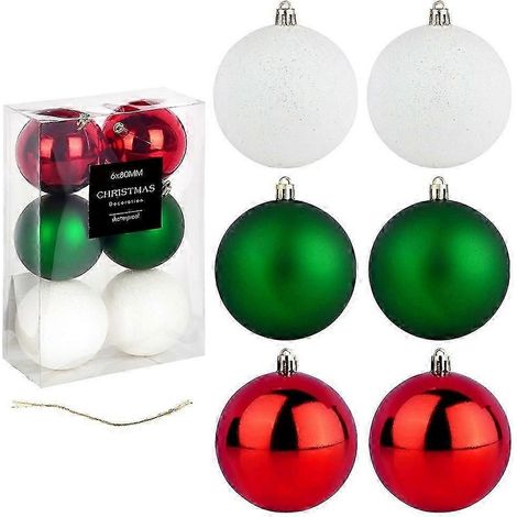 Boules de Noël anti-explosion rouges, vertes, blanches, 8 cm, 6 pièces. (1/5)