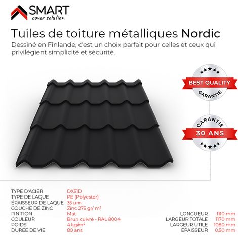 Bravo The Smart Solution – Tuile de toiture métallique – Coloris noir RAL 9005 – Dimensions 1110x1170mm – Épaisseur 0.50mm pour chantiers humides (1/5)